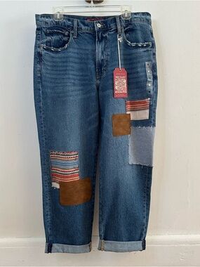 Lucky Brand Patchwork Legend Mid Rise Relaxed Straight Boy Jeans, Size 12, New